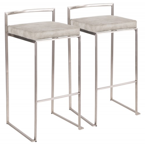 Fuji Stacker Bar Stool (Light Grey Cowboy + Stainless Steel) - Set of 2